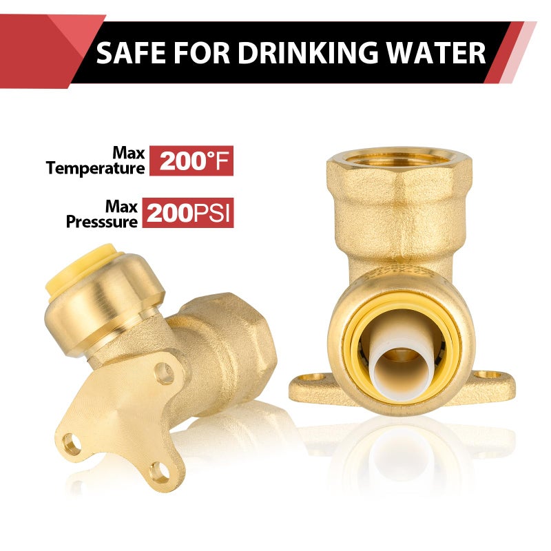 EFIELD (Pack of 2) EFIELD 1/2" Push Fit x 1/2" Female NPT Drop-ear Elbows Brass Fitting,(PF066-2PCS) - Image 4
